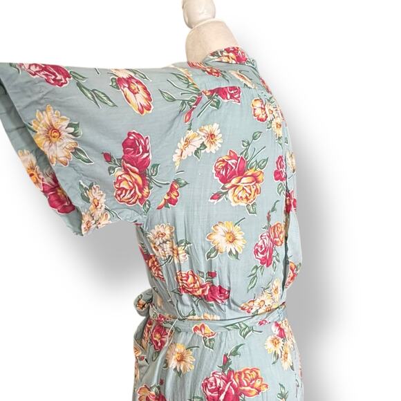 Vintage 90s Banana Republic Blue Floral Button Front Short Sleeve Shirt Dress 6 - Picture 3 of 8